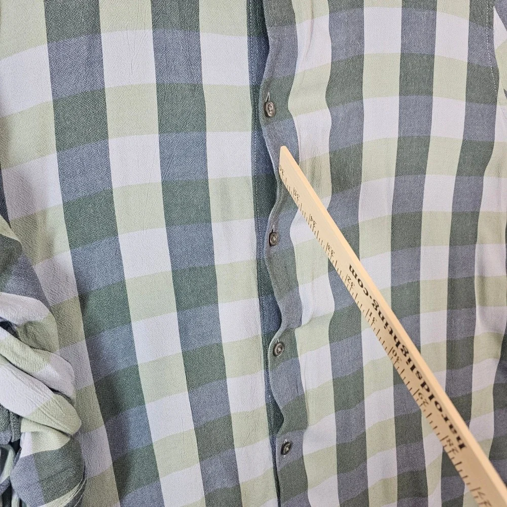 Perry Ellis Mens XXL Blue Green Plaid Viscose Long Sleeve Roll Tab Button Shirt